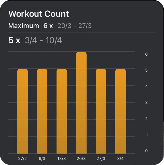 Large home screen widget showing workout count as a bar chart